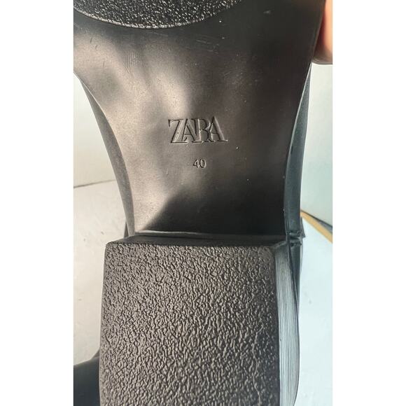 NWT Zara Western Cowgirl Black Leather Tall Knee High Zip Boots Sz 9 - Picture 9 of 11